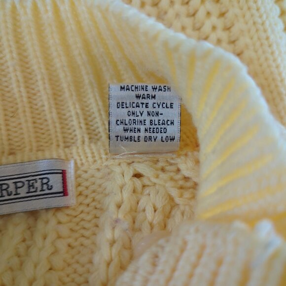 Vintage Joan‎ Harper Cable Knit Womens Sweater Yellow Acrylic Button Neck Large - Picture 6 of 13